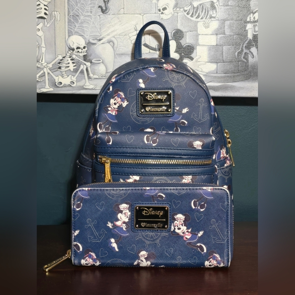 Loungefly ❤️ Logo Disney Cruise Line Sailor Minnie Mouse Backpack and Wallet